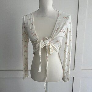 BRANDY MELVILLE White Floral Front Tie Bolero Style Wrap Top One Size